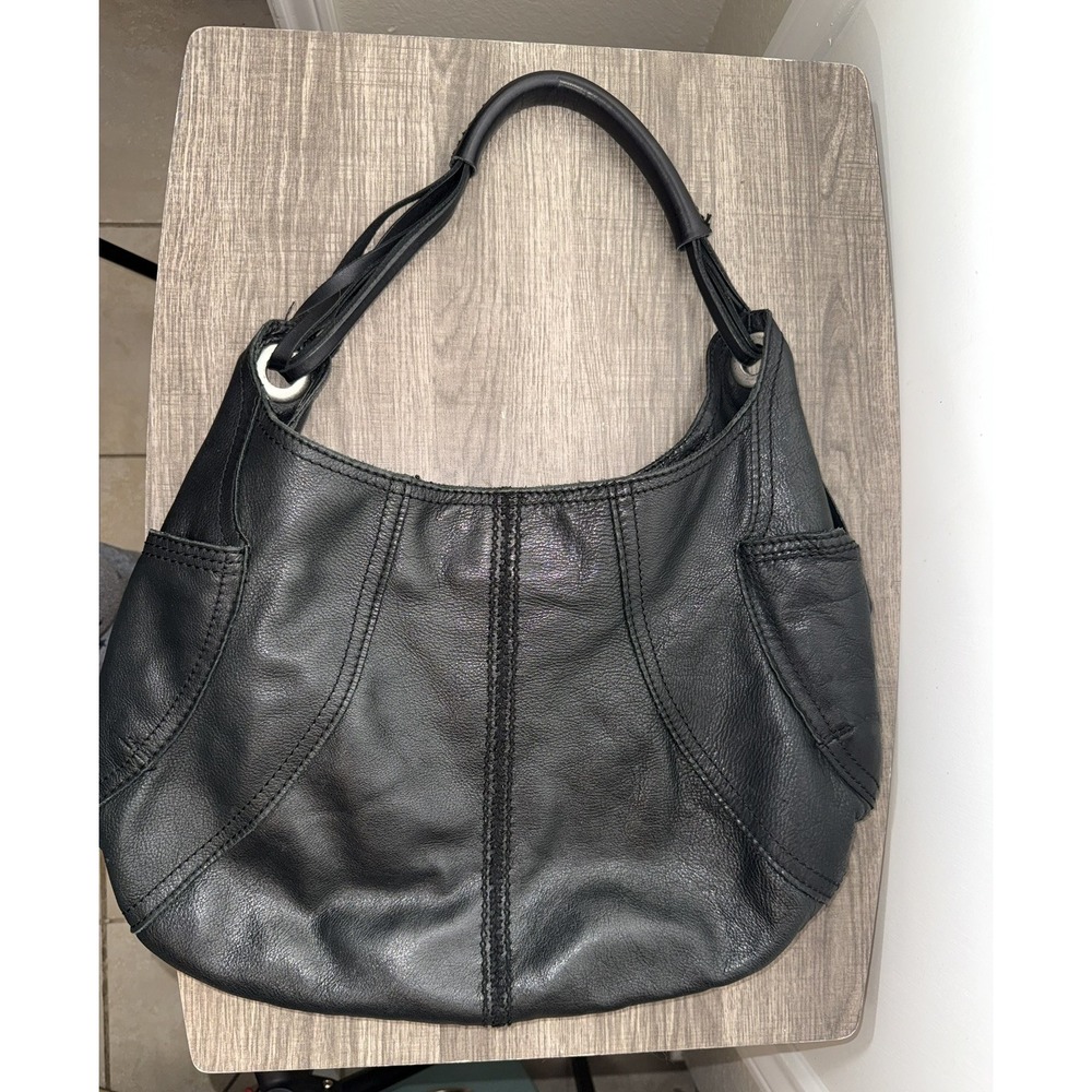 Y2K Lucky Brand Black Leather Hobo Bag Shoulder Tote Boho Slouchy